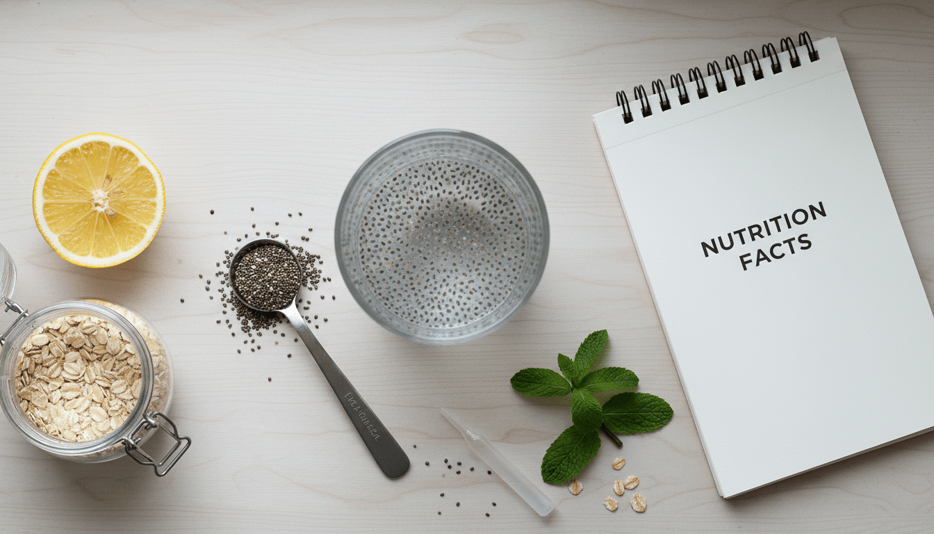 A glass of chia water with hydrated chia seeds on a table, used to explain whether chia seeds help reduce belly fat.